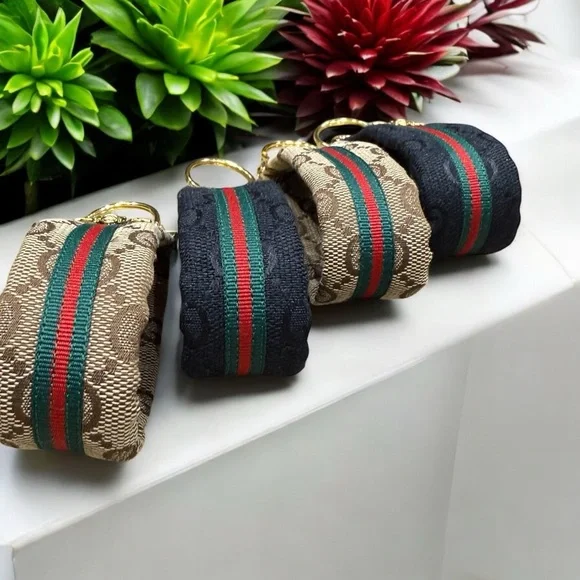 Luxury Tan or Black GG Key Fob • Purse Accessory • Gold Hardware With or W/O Bee - Picture 5 of 7